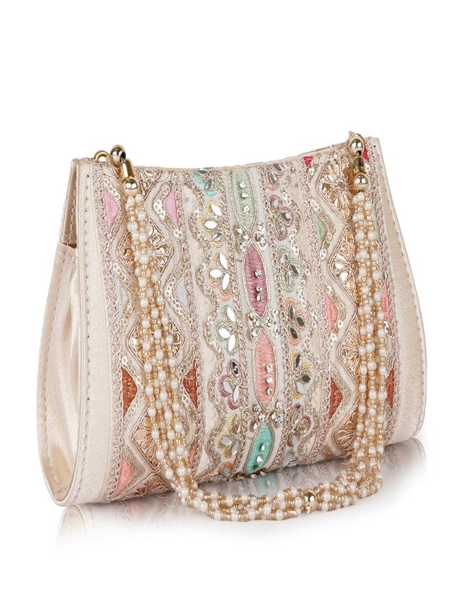 PLANX Velvet Silk Stylish Embroidery Unique Design Trendy Traditional Wedding Party Handheld Potli for Women - Image 1